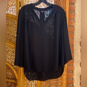 NYDJ Sheer Black V-Neck Long Sleeve Blouse Size M Excellent New Condition